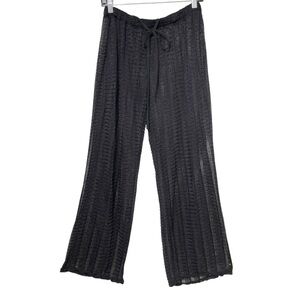 88 Madison L Black Swim Cover Up Pants, Fishnet, Mesh, Spandex with Tie Waist